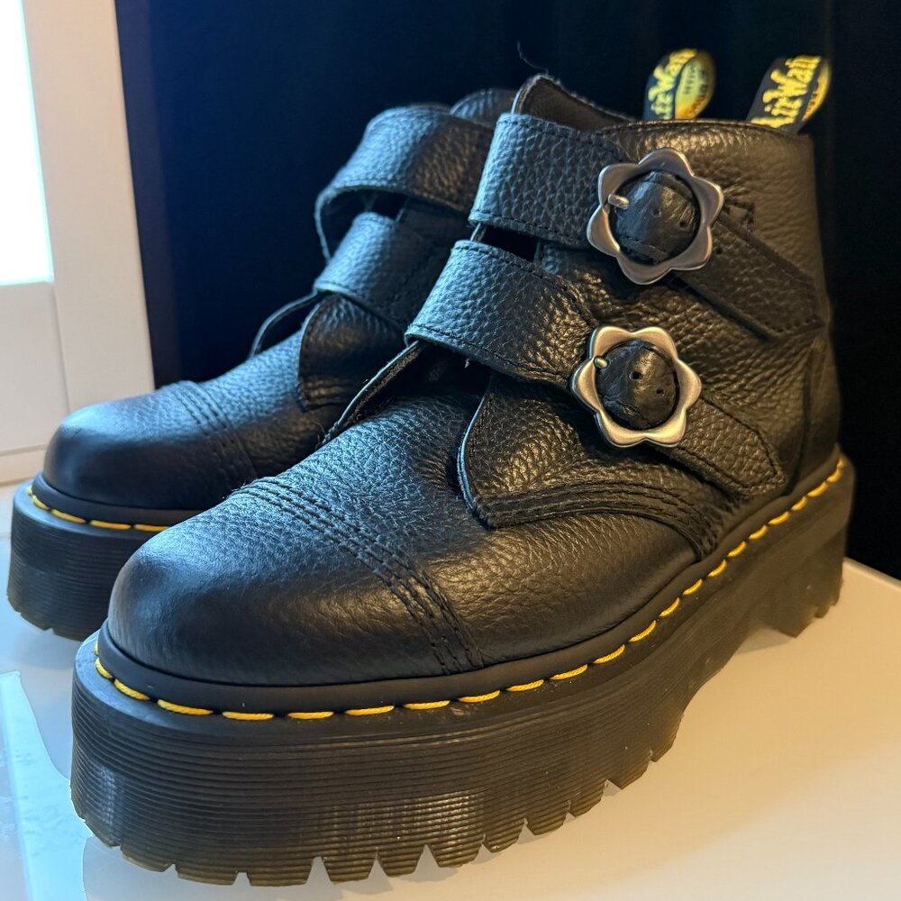 Dr. Martens Devon Flower Buckle Leather Platform Boots